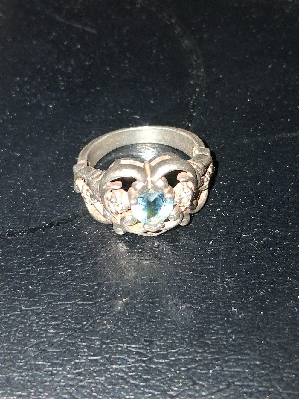 Silver Heart Ring with Blue Gemstone
